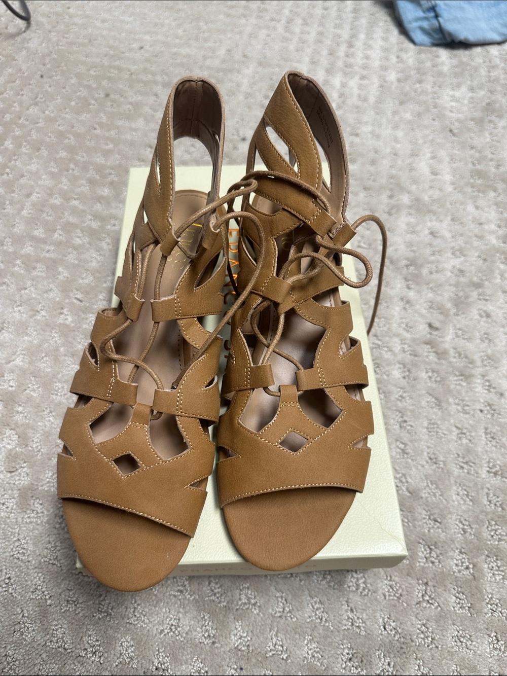 Franco Sarto Tan Lace-Up Cutout Heels